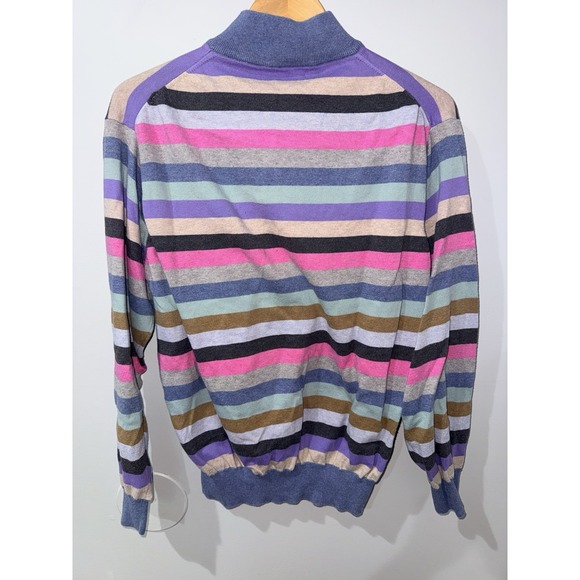 Peter Millar Men Multi-Strip Quarter Zip Sweater Size L Mens Made in Italy - Picture 3 of 5
